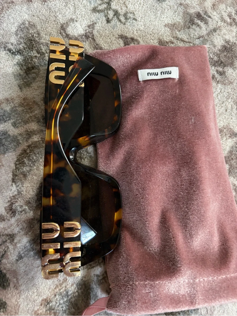 Miu Miu Tortoiseshell Square Sunglasses in Brown